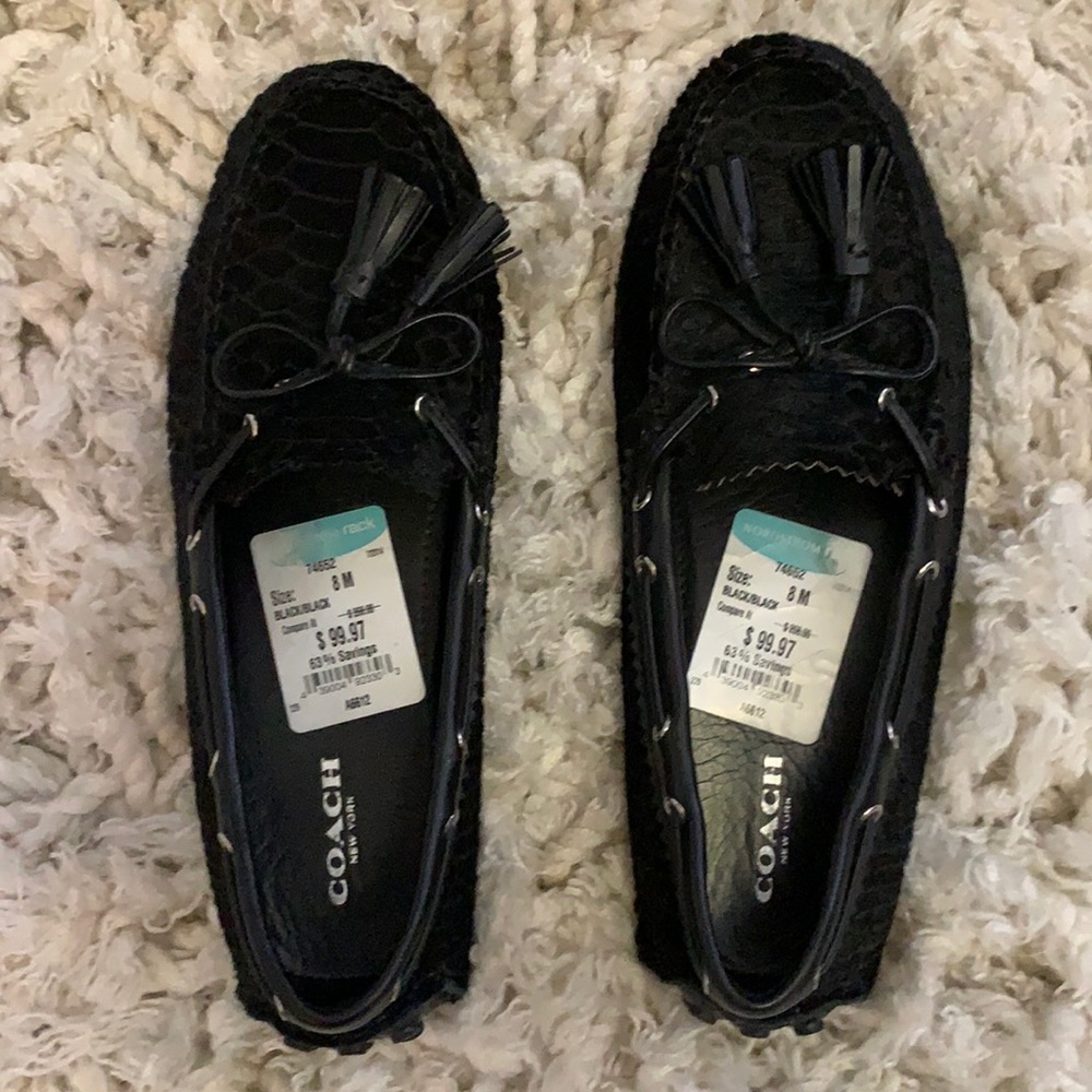 Coach Loafers, black textured with Tassels, Size 8